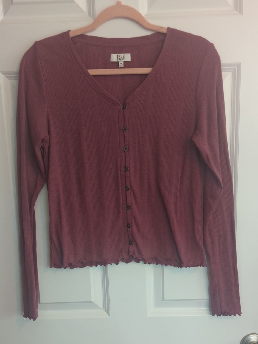 True Craft Dusty Mauve Ribbed Button-Front Long Sleeve
